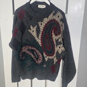 Sears Roebuck & Co VTG Paisley Argyle Gray Wool Blend Sweater XL‎ Grandpacore